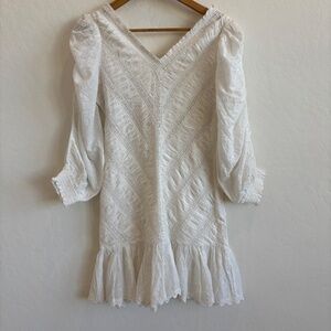 byTiMo White Broderie Anglaise &Chevron Pleat Mini Dress - Sz Medium, Cotton